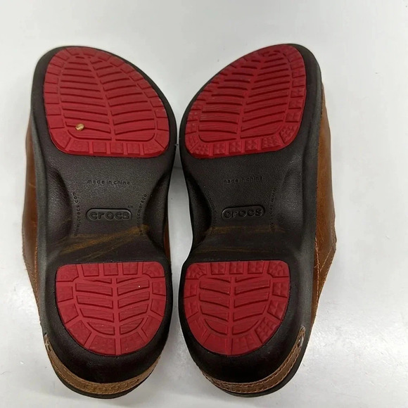 Crocs Clogs Mules Open Back Shoes Shoe Slip On Leather Brown Women’s Size 6 - Picture 6 of 7
